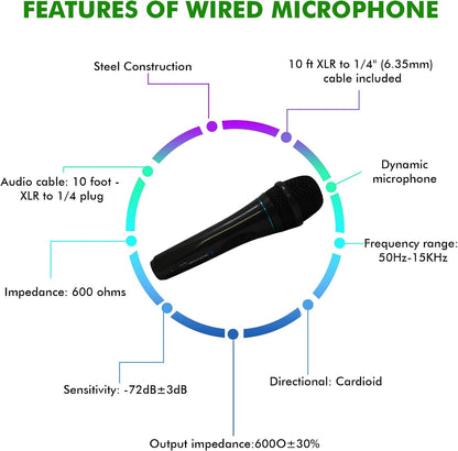 Technical Pro MK75 Dynamic Wired Microphone with 10 ft XLR to ¼ Inch Cable