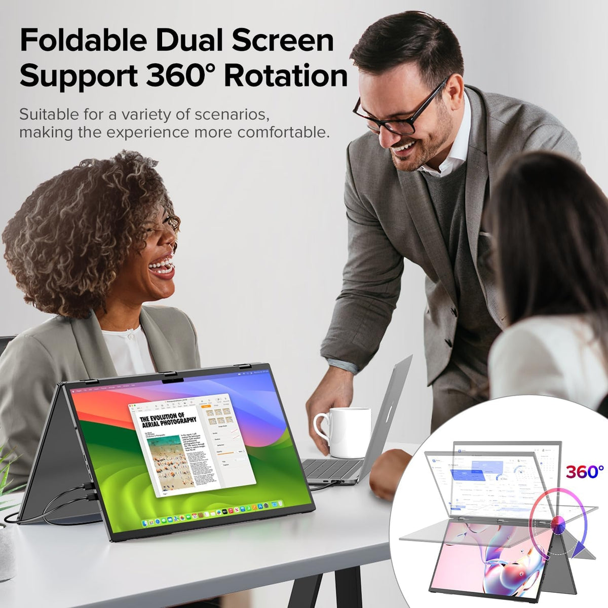 UPERFECT Dual Monitor 18.5" 1080p 100Hz 3ms Stacked Triple Monitor Folding Travel Monitor w/VESA M185F11