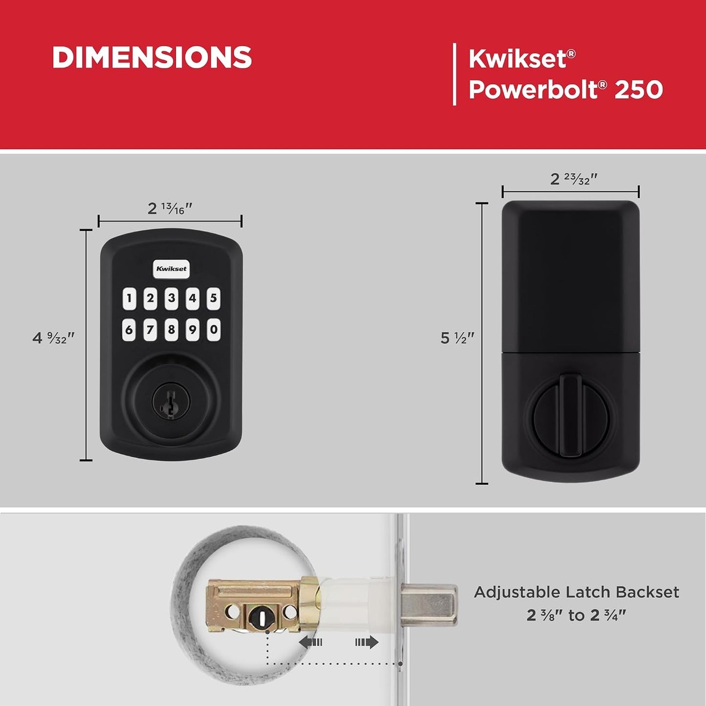 Kwikset Powerbolt 250 10-Button Keypad Matte Black Transitional Electronic Deadbolt Door Lock 992500-008