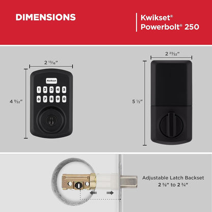 Kwikset Powerbolt 250 10-Button Keypad Matte Black Transitional Electronic Deadbolt Door Lock 992500-008