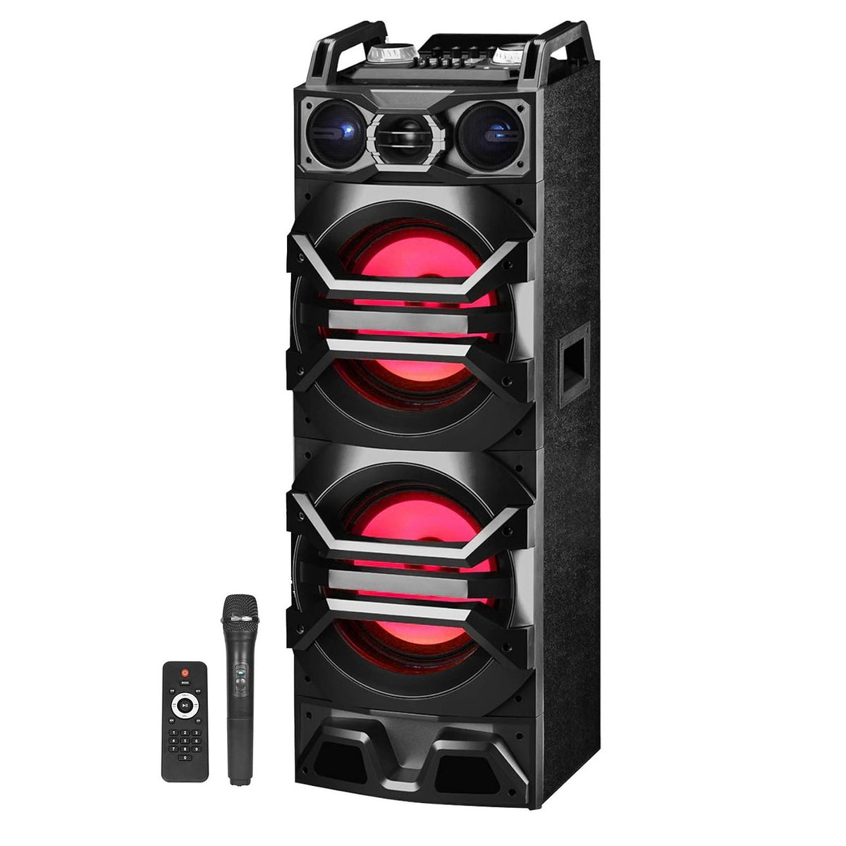 Technical Pro Dual 10" 3000w Powered Bluetooth Speaker w/USB/SD/LED+Wireless Mic BS10TOWER