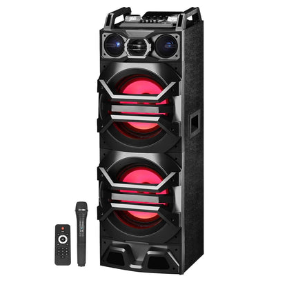 Technical Pro Dual 10" 3000w Powered Bluetooth Speaker w/USB/SD/LED+Wireless Mic BS10TOWER