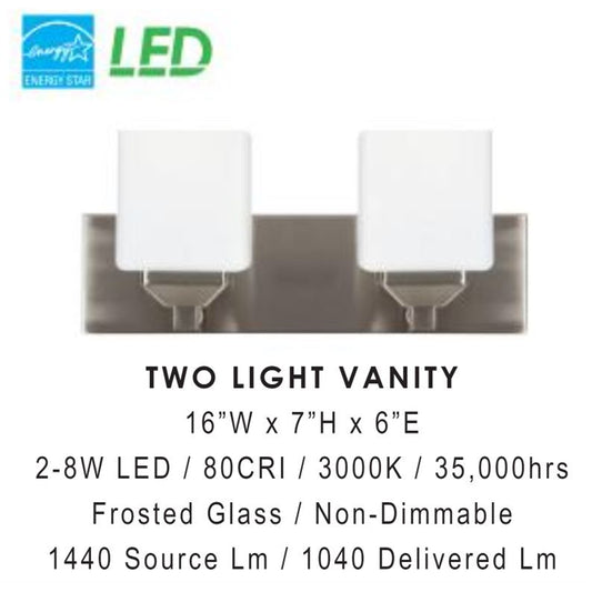 Sunset Lighting F6402-80 LED 2-Light Vanity Light 8WX2 3000K 1040LM, CRI80