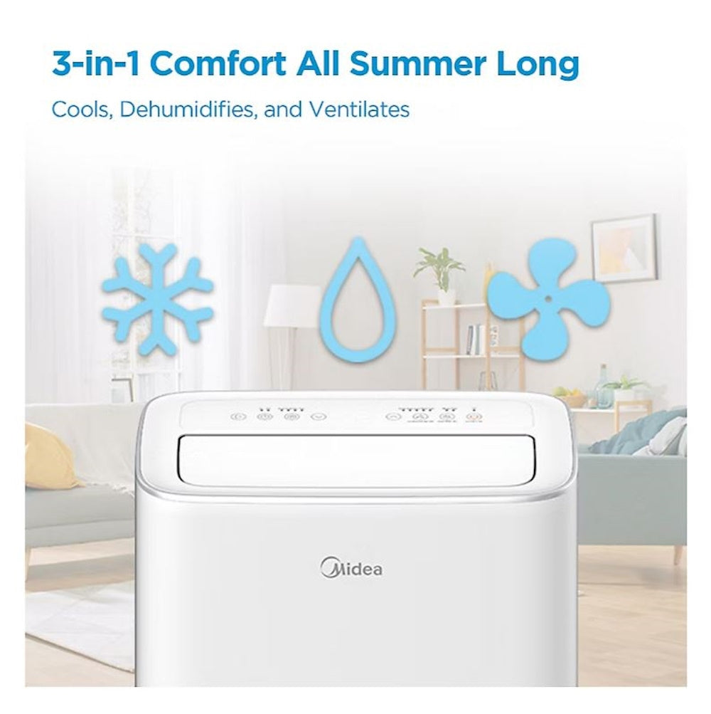 Midea Smart Inverter 10,000 BTU DOE Portable Air Conditioner White, 450 sq ft, compatible app for voice assistant (such as Alexa or Google Home)  MAP10V1JWT-B