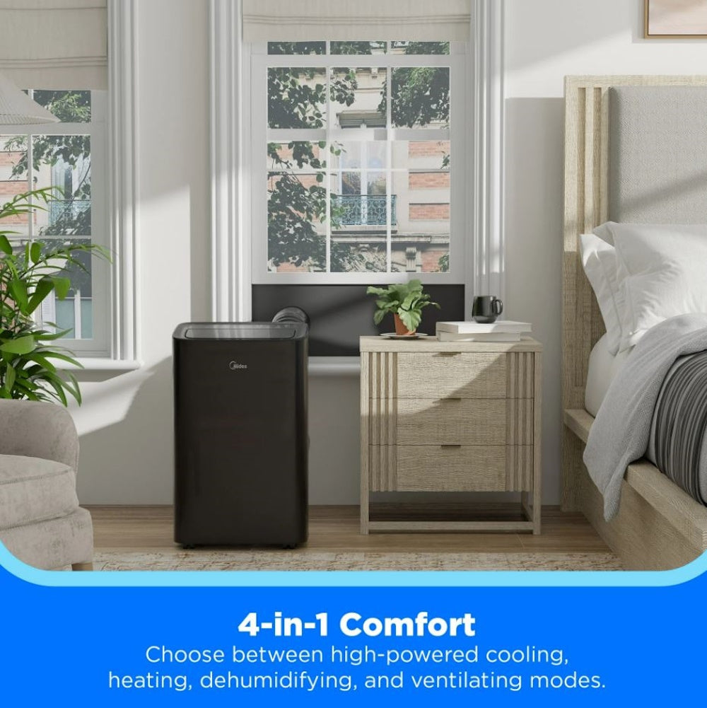 Midea 10,000 BTU DOE Smart Portable Air Conditioner, for spaces up to 450 sq. ft., 3-in-1 Comfort: Cools, ventilates, & Dehumidifies - MAP10S1XWBL-T