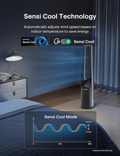 Pelonis 40" Bladeless Tower Fan with Powerful Airflow, Ultra-Quiet DC Motor (22 dB), 6 Speeds, 4 Modes PSFD42W6ALG