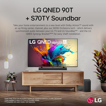 LG S70TY 3.1.1-Channel QNED TV Matching Soundbar, Dolby Atmos, Wow Orchestra, Rear Speaker Ready, Wireless Subwoofer