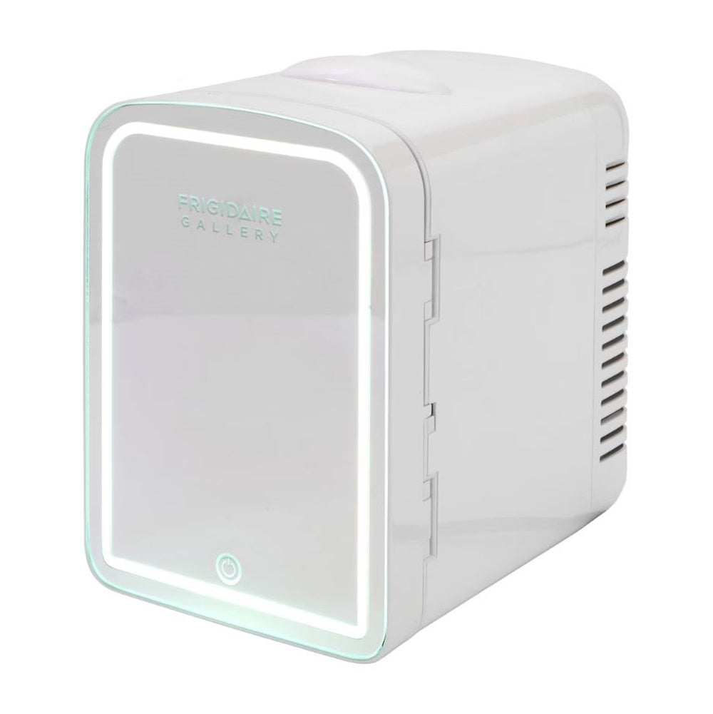 Frigidaire 6-Cans/4L Mini Fridge with Gallery Light Up Mirror EFMIS210-WHITE.DG, Includes 110V home power cord & 12V DC car adapter