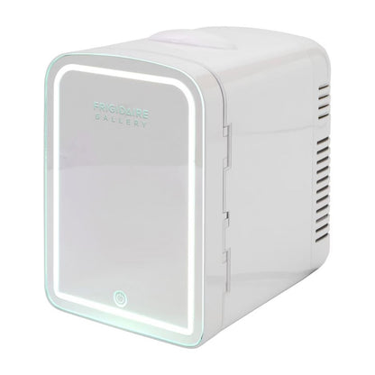 Frigidaire 6-Cans/4L Mini Fridge with Gallery Light Up Mirror EFMIS210-WHITE.DG, Includes 110V home power cord & 12V DC car adapter