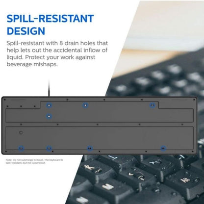 Philips USB Keyboard for Home or Office - 104/105 Quiet-Click Keys, Ergonomic, Low-Profile SPK6234