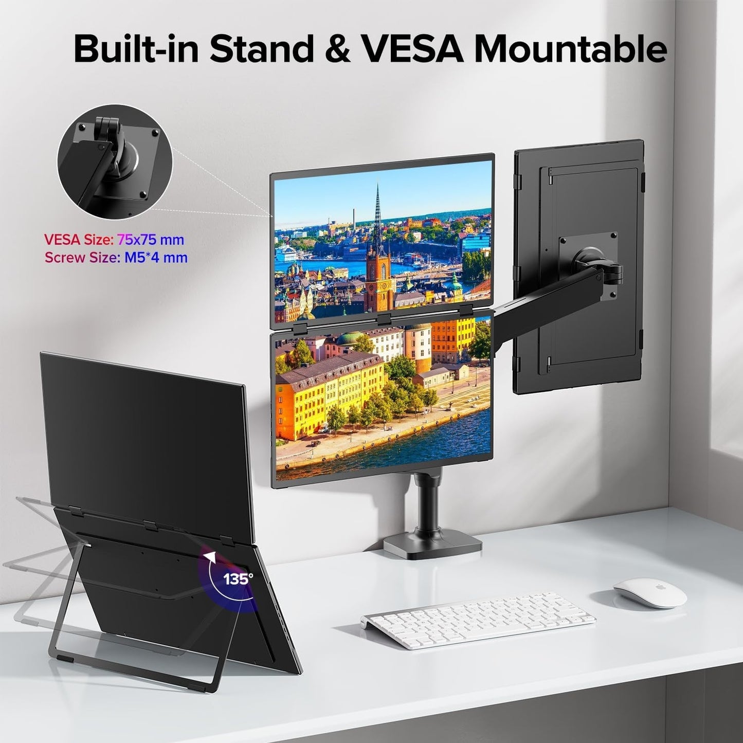 UPERFECT Dual Monitor 18.5" 1080p 100Hz 3ms Stacked Triple Monitor Folding Travel Monitor w/VESA M185F11