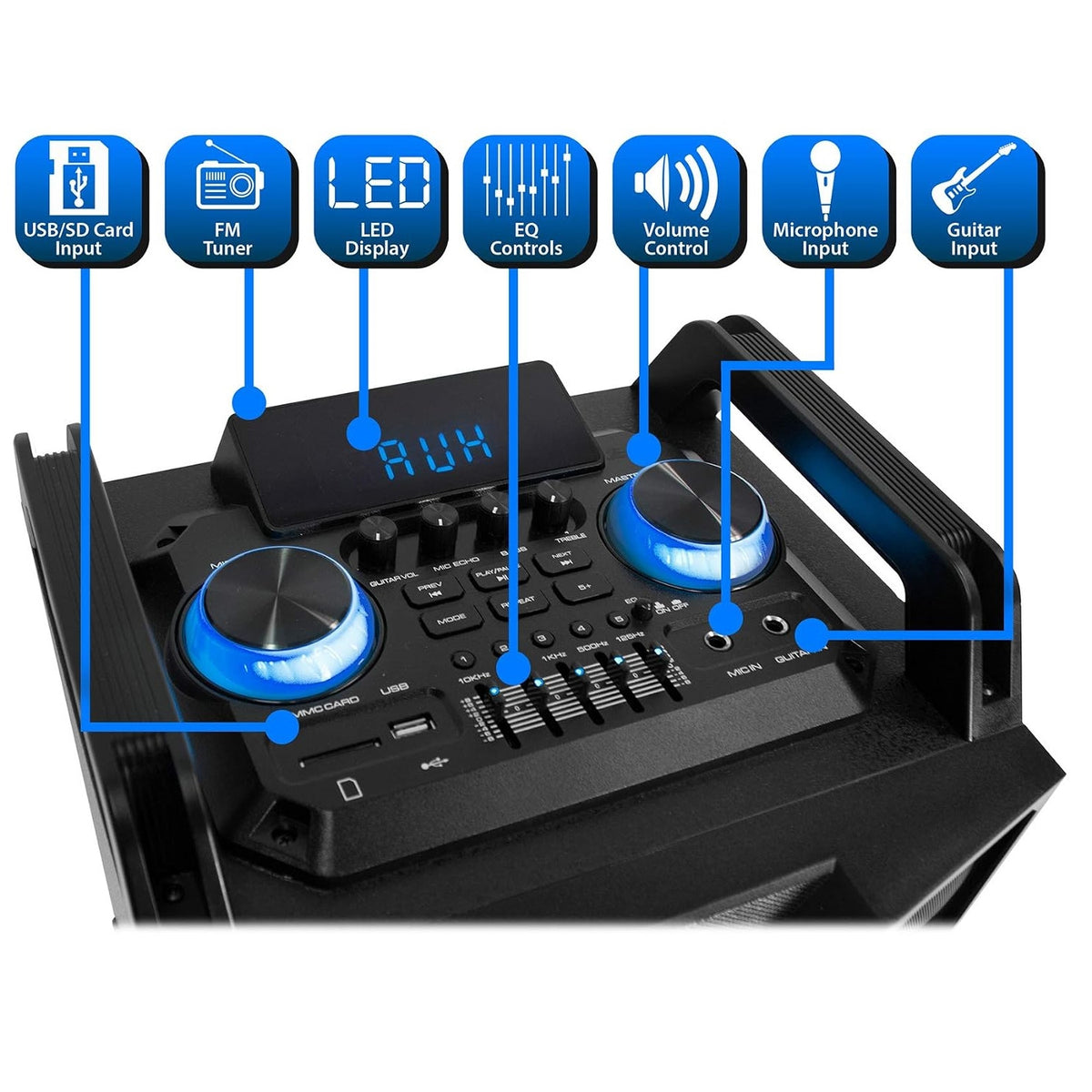 Technical Pro Dual 10" 3000w Powered Bluetooth Speaker w/USB/SD/LED+Wireless Mic BS10TOWER