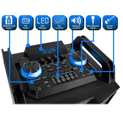 Technical Pro Dual 10" 3000w Powered Bluetooth Speaker w/USB/SD/LED+Wireless Mic BS10TOWER
