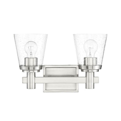 Sunset 2-Light Vanity Cone Shaped Clear Seeded Glass Shades Bright Satin Nickel F24102-80