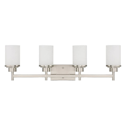 Sunset Lighting Somes 4-Light Vanity - Linen Glass, Dimmable w/ Bright Satin Nickel Finish - TF17034-80