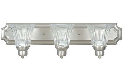 Sunset Lighting 3-Light Vanity Prismatic Clear Glass Satin Nickel Finish - F3573-53