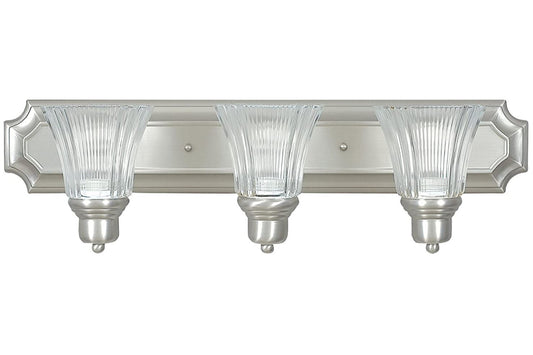 Sunset Lighting 3-Light Vanity Prismatic Clear Glass Satin Nickel Finish - F3573-53