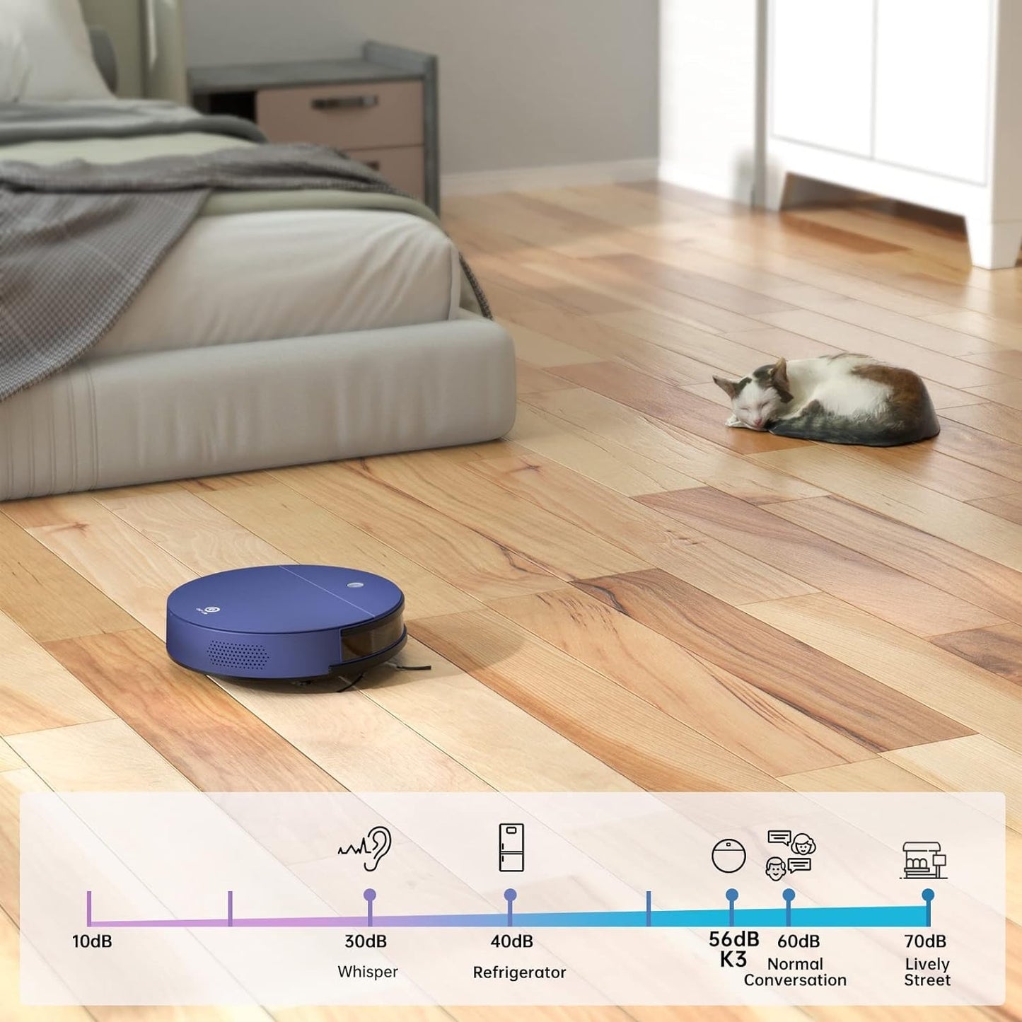 OKP K3 Robot Vacuum Cleaner Self-Charging Robotic Vacuum Cleaner with 2000Pa Strong Suction Voice Control ,Blue  App Controlled