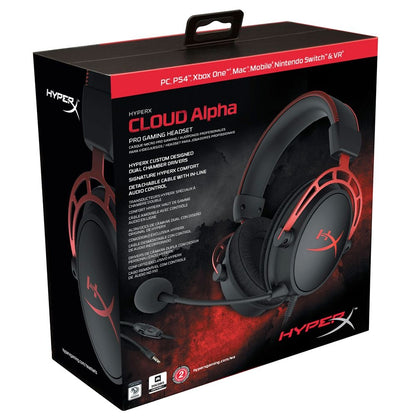HyperX Cloud Alpha Wired Gaming Headset for PC, Xbox X|S, Xbox One, PS5, PS4, Nintendo Switch Black/Red HX-HSCA-RD