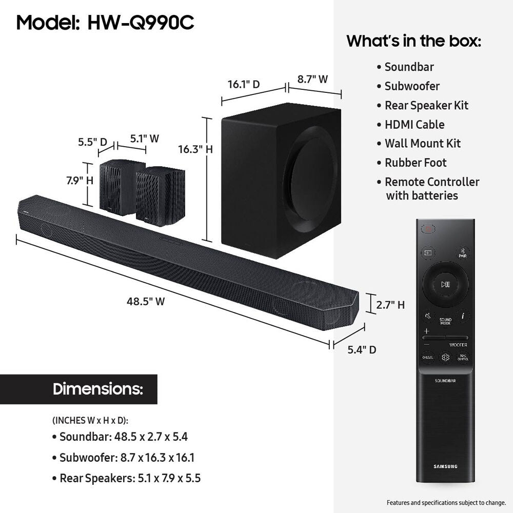 Samsung Q Series HW-Q990C/ZA 656W 11.1.4-Channel Dolby Atmos Soundbar System