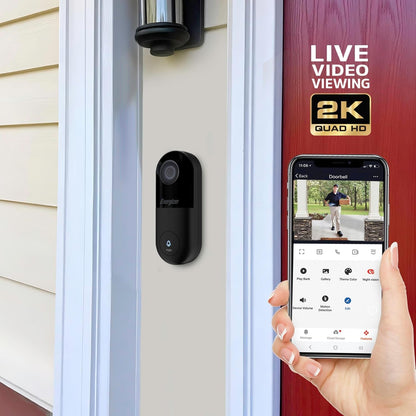 Energizer Connect Smart 2K 5GHz Wired Video Doorbell 2-Way Audio, Night Vision, Instant Motion Sensor, Live Viewing EOD1-1002-2KB