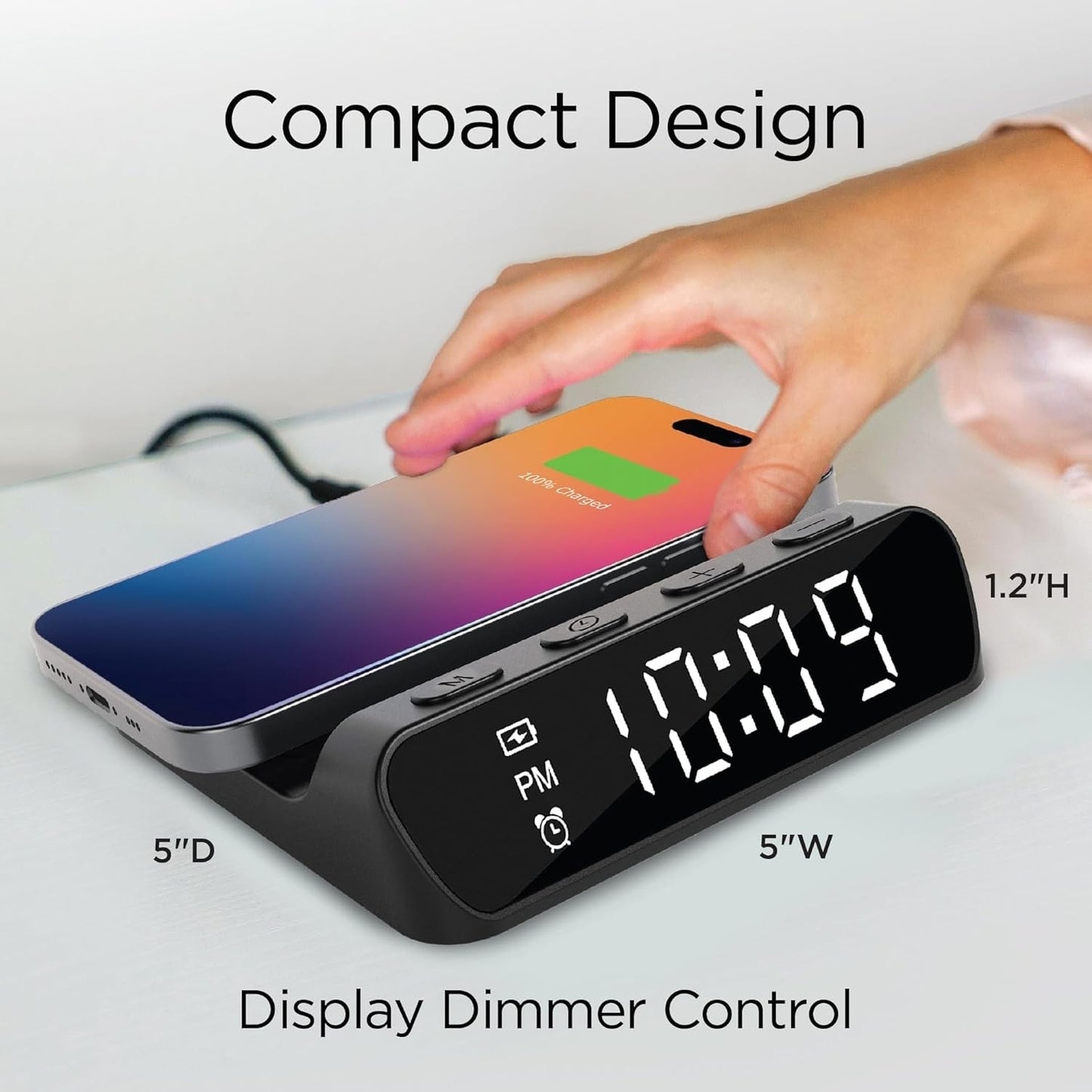 iHome Alarm Clock with Wireless Charger for iPhone, Android, and More (iW14) - Black IW14B.EXV24