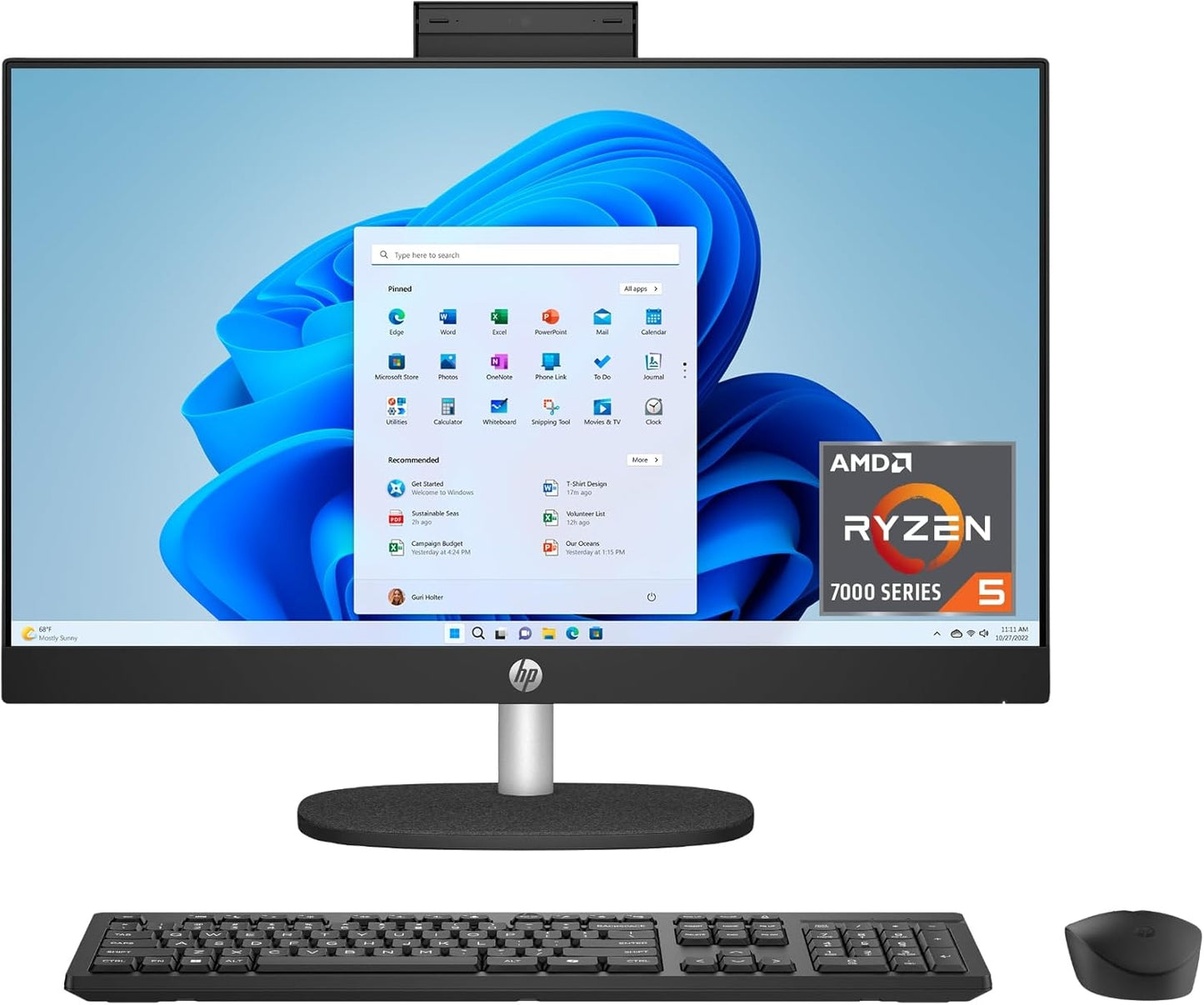 HP 23.8 inch Touch All-in-One Desktop PC AMD Ryzen 5 7520U 16GB 1TB SSD, Win 11 Home Jet Black B88DDAA#ABA