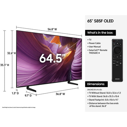 Samsung S85F 65" 4K HDR Smart OLED TV, NQ4 AI Gen2 Processor, Ports: 4 x HDMI 2.1 - QN65S85FAFXZA