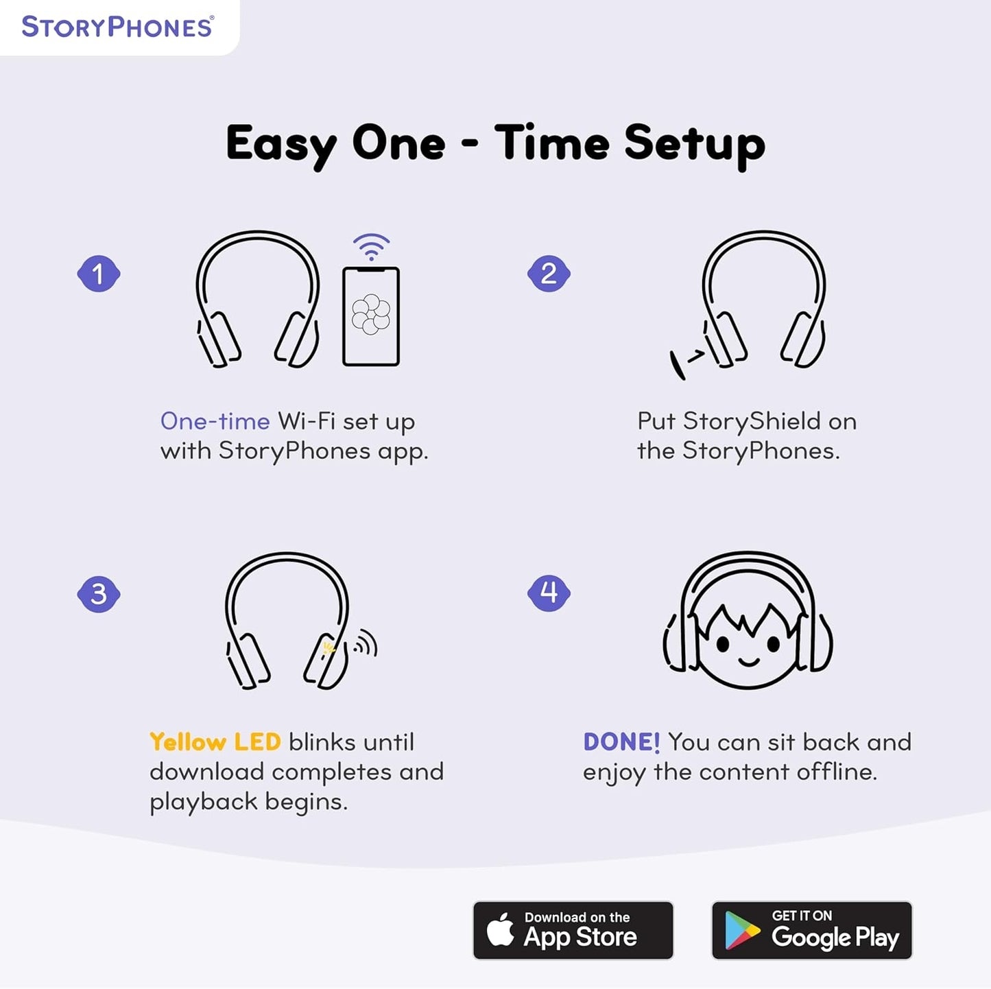 ONANOFF - StoryPhones Bluetooth Kids Folding On-Ear Storytelling Headphones with Mic, 20 Hours Play Time, Bundle - Pink
