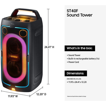 Samsung MX-ST40F/ZA Sound Tower 160W Portable Party Speaker with Built In Battery, Up to 12x Hrs of Battery Life, Up to 160W, Dynamic Party Lights+ & DJ Effects
