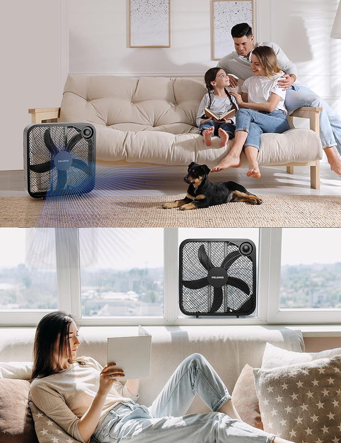 Pelonis 3-Speed Box Fan Black PFB50A2ABB-V