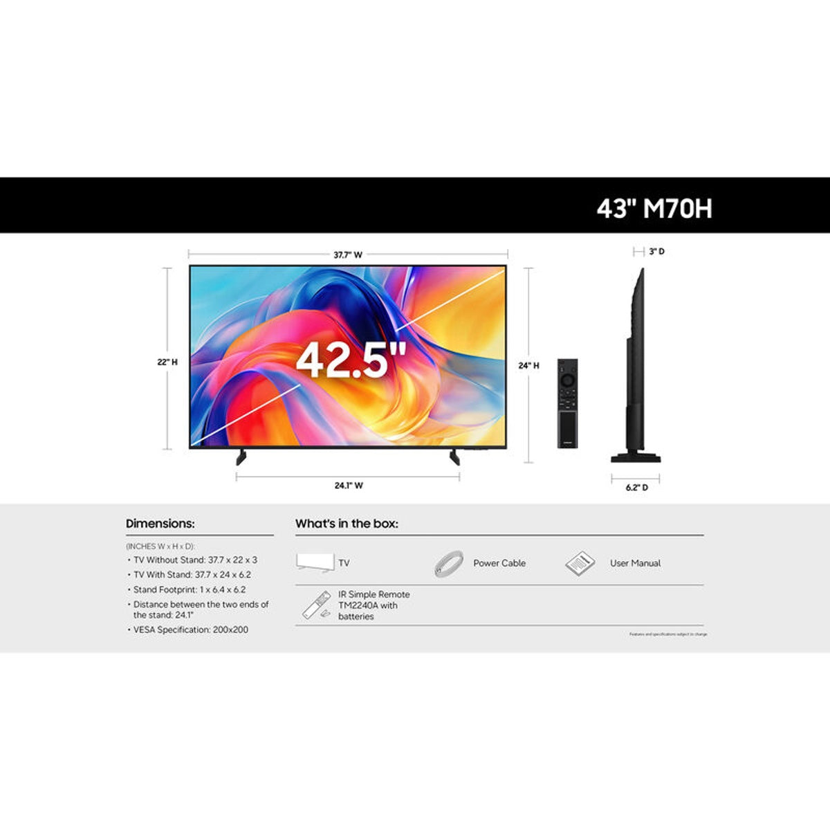 Samsung - 43" Class M70H Mini LED 4K UHD Smart Tizen TV UN43M70HAFXZA