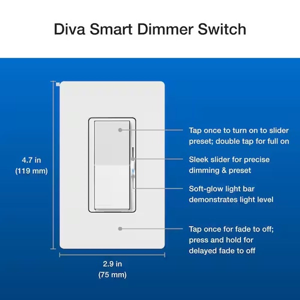 Diva Smart Dimmer Switch 3-Way Kit with Pico Paddle Remote, 150-Watt LED, White DVRF-PKG1D-WH