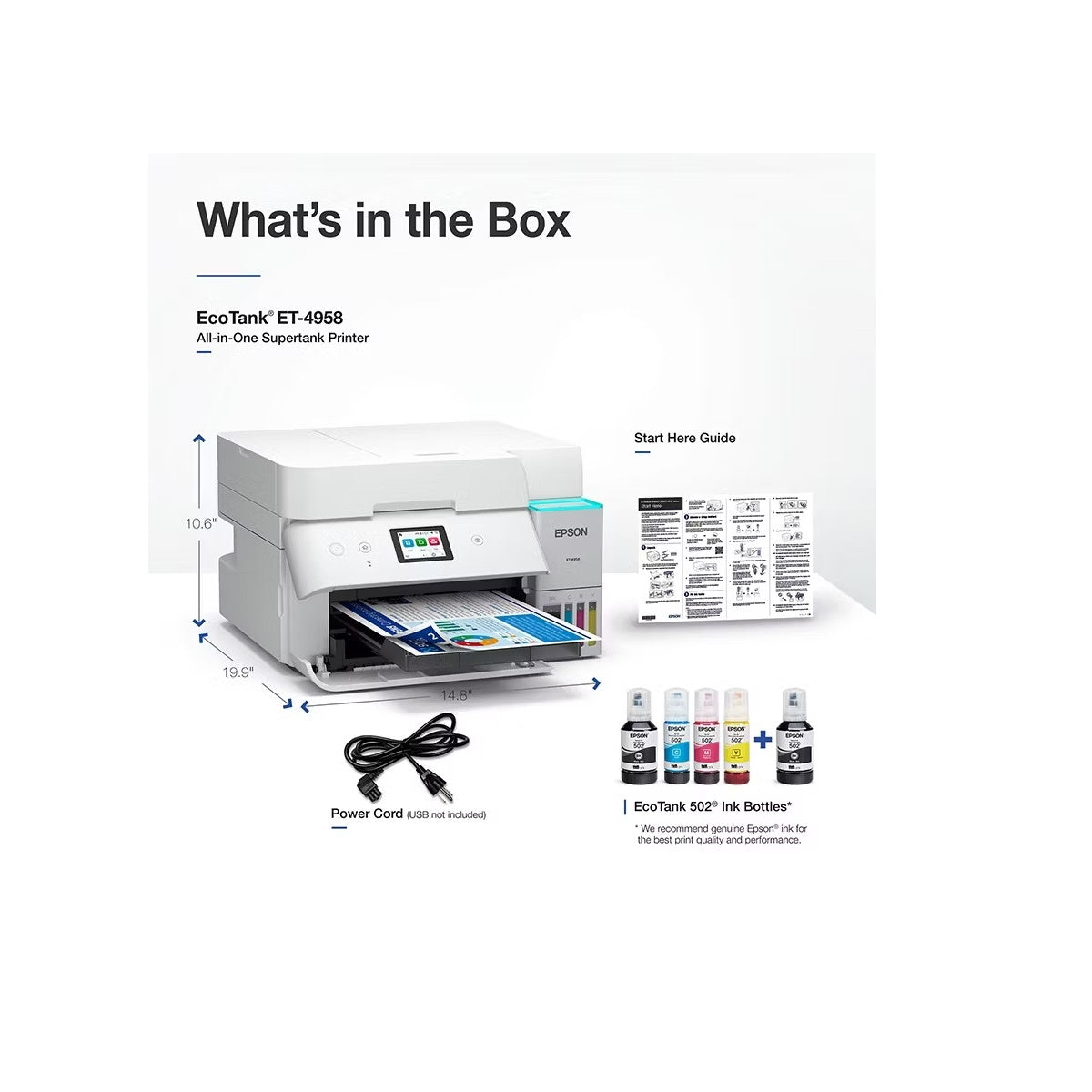 Epson EcoTank ET-4958 Wireless All-in-One Color Supertank Printer White C11CL40203