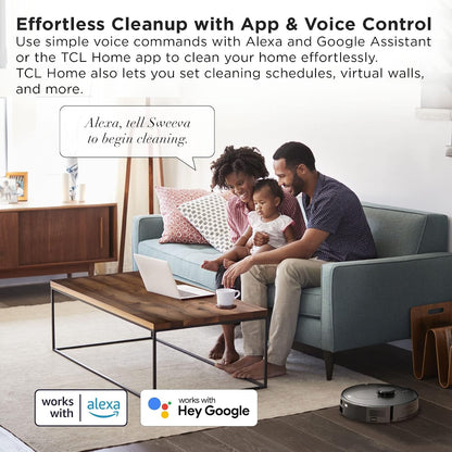 TCL Sweeva 6500 Smart Robot Vacuum with Auto-Empty Dustbin Tower, Empties Itself up to 30 Days RV6514B