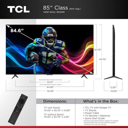 TCL - 85" Class QM6K Series 4K UHD HDR QD Mini LED Smart TV with Google TV (2025) 85QM6K