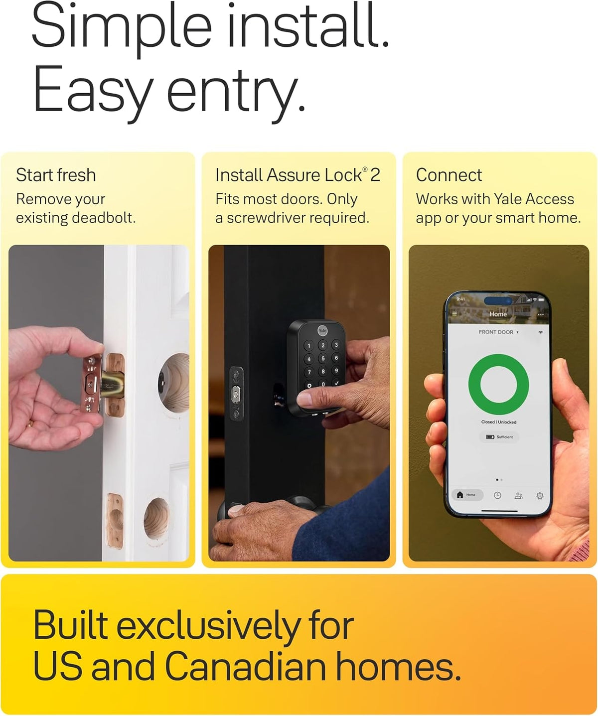 Yale Security Assure Lock 2 Touch Deadbolt, Satin Nickel Keyed Smart Entry Door Lock with Wi-Fi YRD430-F-WF1