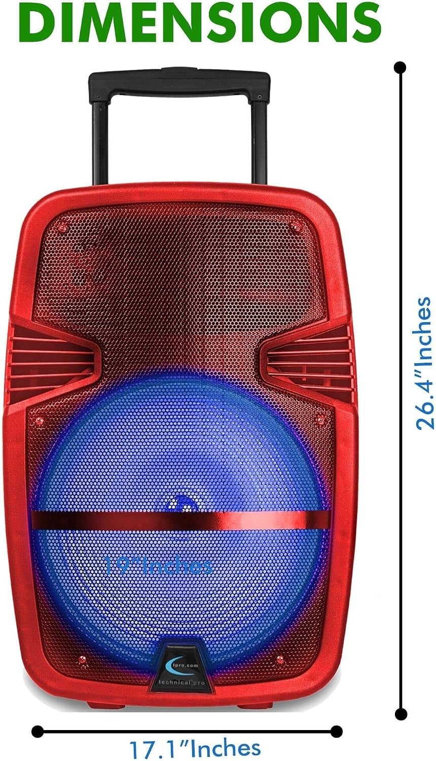 Technical Pro Red 15" Rechargeable Bluetooth LED Loudspeaker Package with Tripod & Microphone PARTY15RPKG2