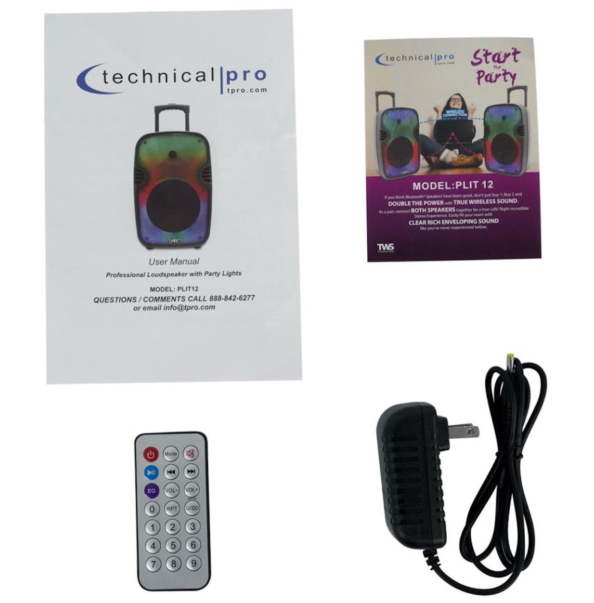 Technical Pro Rechargeable 12" Two way Bluetooth Loudspeaker with LED Glow Wall PLIT12