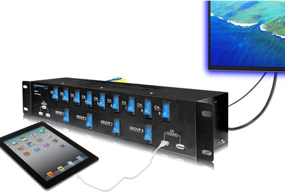Technical Pro PS17U Rack Mount 17 Outlet Power Supply with 13 Switches, 1800W Surge Protector & USB Charging Ports
