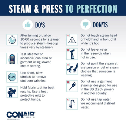 Conair Handheld Garment Steamer for Clothes, Turbo ExtremeSteam 1875W, Portable Handheld Design, Black GS59B