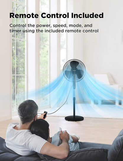 Pelonis 16 Pedestal Remote Control Oscillating Stand Up Fan 7-Hour Timer 3-Speed and Adjustable Height Black PFS40A4BBB