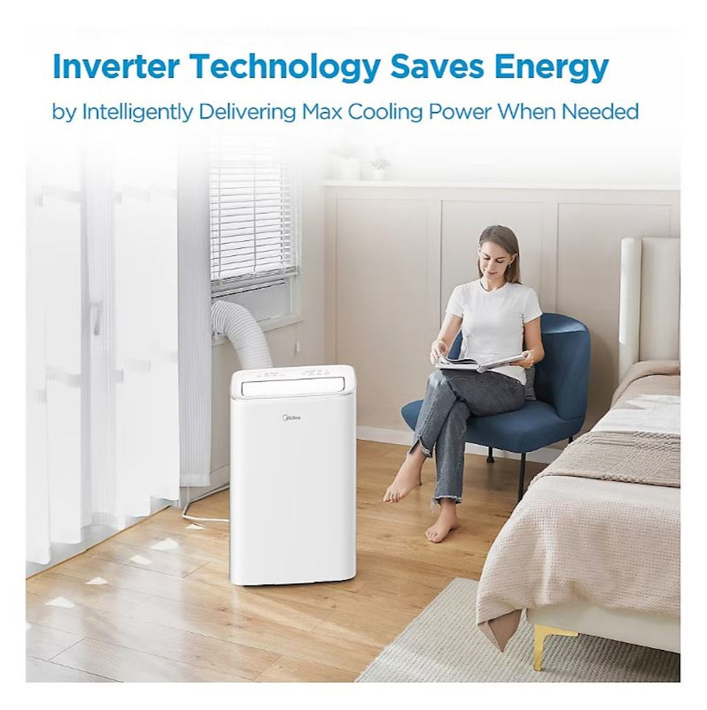 Midea Smart Inverter 10,000 BTU DOE Portable Air Conditioner White, 450 sq ft, compatible app for voice assistant (such as Alexa or Google Home)  MAP10V1JWT-B