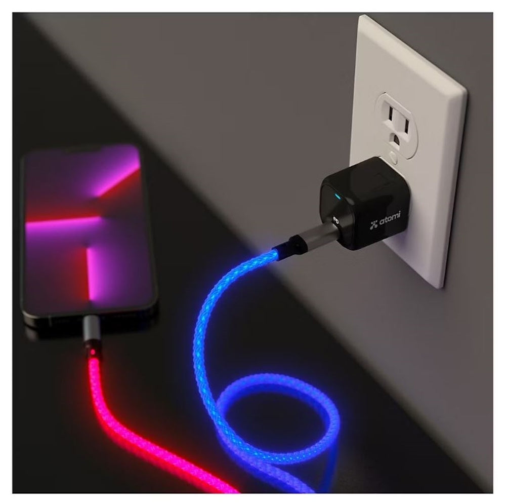 Atomi 4' USB-C to USB-C LED Light Up Cable with PD Charger AT2459