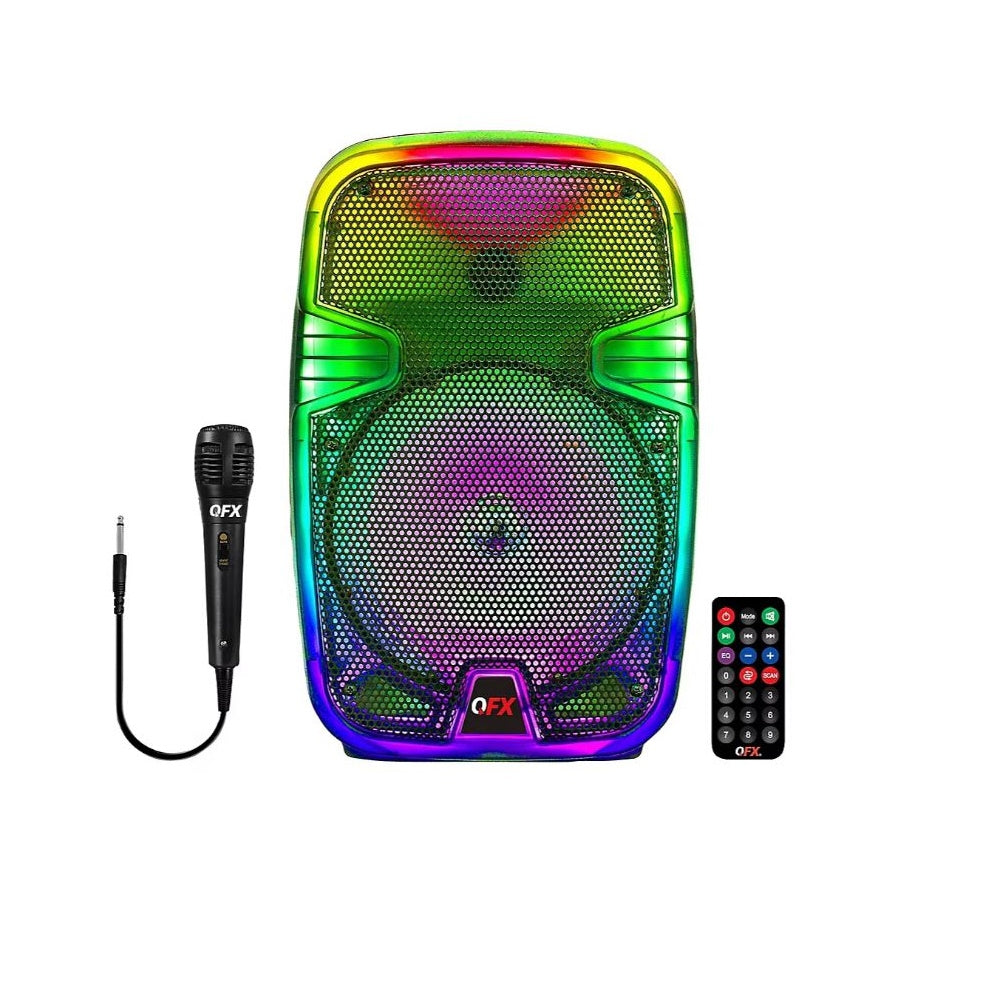 QFX 8" Translucent Portable Party Speaker With Rechargeable Battery and Wired Microphone TMS-802