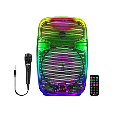QFX 8" Translucent Portable Party Speaker With Rechargeable Battery and Wired Microphone TMS-802