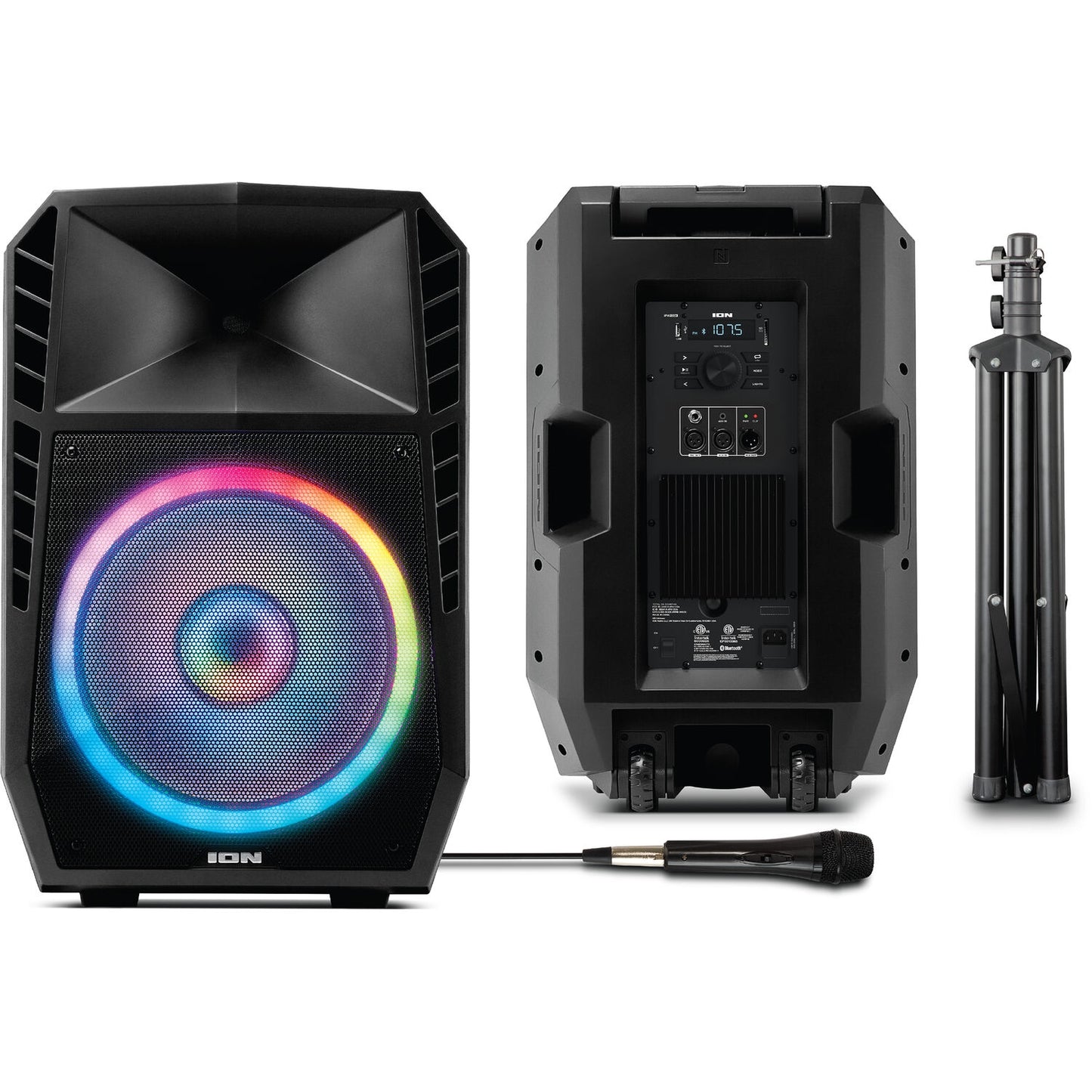 ION Audio Total PA Spartan High-Power Bluetooth PA System with Lights, Stand, and Microphone IPA123A Black