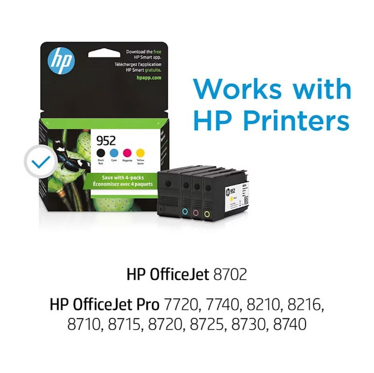 HP 952 4-Pack Standard Capacity Ink Cartridges - Black/Cyan/Magenta/Yellow - Instant Ink A2QG5BN