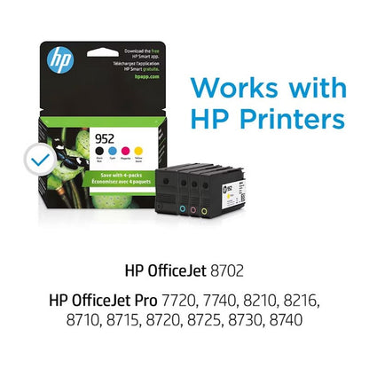 HP 952 4-Pack Standard Capacity Ink Cartridges - Black/Cyan/Magenta/Yellow - Instant Ink A2QG5BN