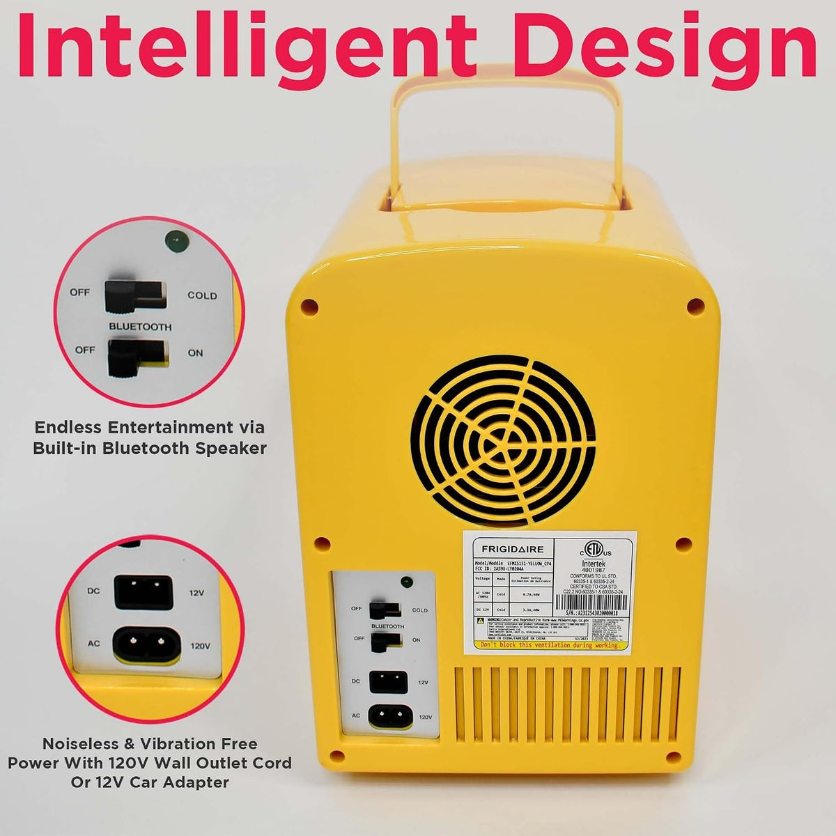 FRIGIDAIRE Mini Portable Fridge Cooler, BUILT-IN BLUETOOTH SPEAKER, Yellow EFMIS151-YELLOW